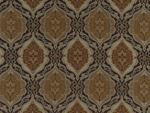 Heavy Duty Geometric Medallion Dark Umber Caramel Aqua Blue Beige Upholstery Drapery Fabric