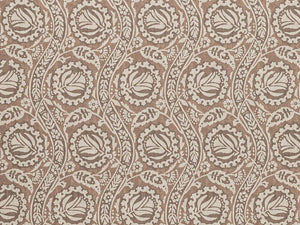 Taupe Mocha Brown Ivory Floral Upholstery Drapery Fabric