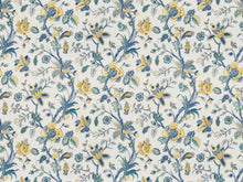 Load image into Gallery viewer, Ivory Yellow Gold Mustard Blue Teal Floral Drapery Fabric