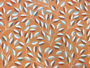 Designer Orange Beige Gray Botanical Leaf Pattern Faux Leather Vinyl Upholstery Fabric