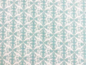 Designer Seafoam Aqua White Abstract Cotton Drapery Fabric