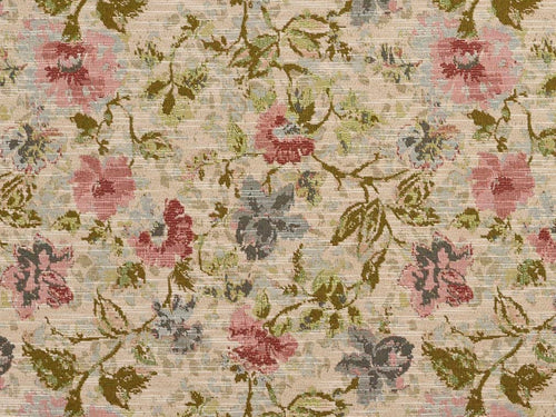 Heavy Duty Abstract Floral Tapestry Green Rose Pink Mauve Steel Blue Beige Upholstery Fabric