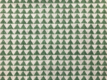Load image into Gallery viewer, Designer Pyramids Block Printed Linen Green Off White Geometric Fabric