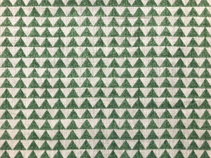 Designer Pyramids Block Printed Linen Green Off White Geometric Fabric