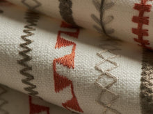 Load image into Gallery viewer, Cotton Blend Ivory Orange Beige Taupe Geometric Stripe Embroidered Drapery Fabric