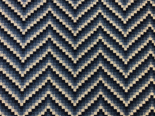 Schumacher Wilder Baltic Herringbone Woven Geometric Chevron Water & Stain Resistant Navy Blue Beige Taupe Upholstery Fabric STA1064