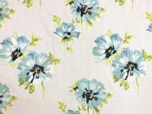 Load image into Gallery viewer, Off White Aqua Blue Lime Green Navy Embroidered Floral Drapery Fabric