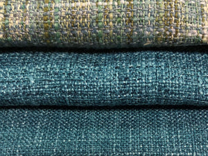 MCM Mid Century Modern Textured Tweed Teal Green Aegean Blue Drapery Fabric