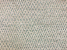 Load image into Gallery viewer, 1 1/3 Yds Stain Resistant Aqua Blue Beige Chevron Chenille Upholstery Fabric