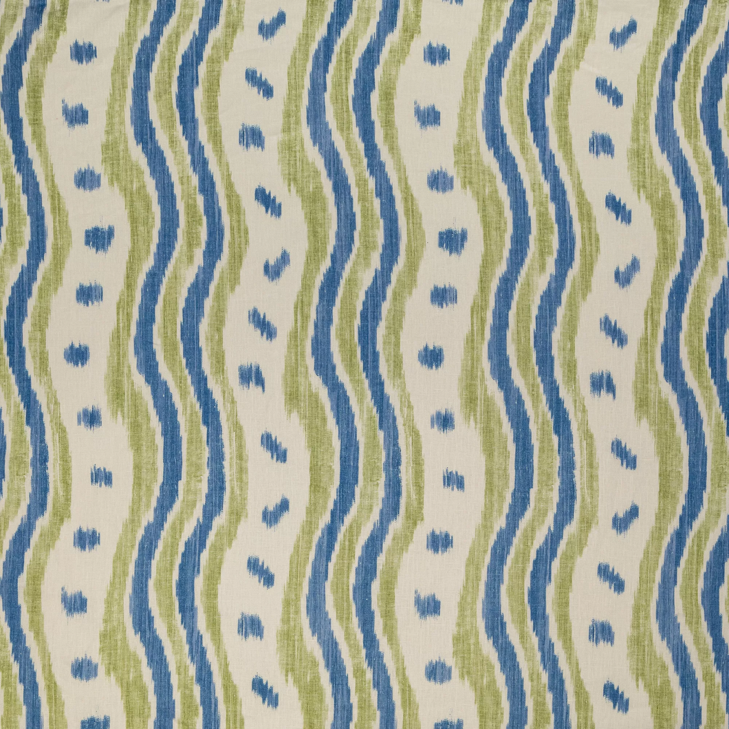 Lee Jofa Ikat Stripe Fabric / Blue/Lime