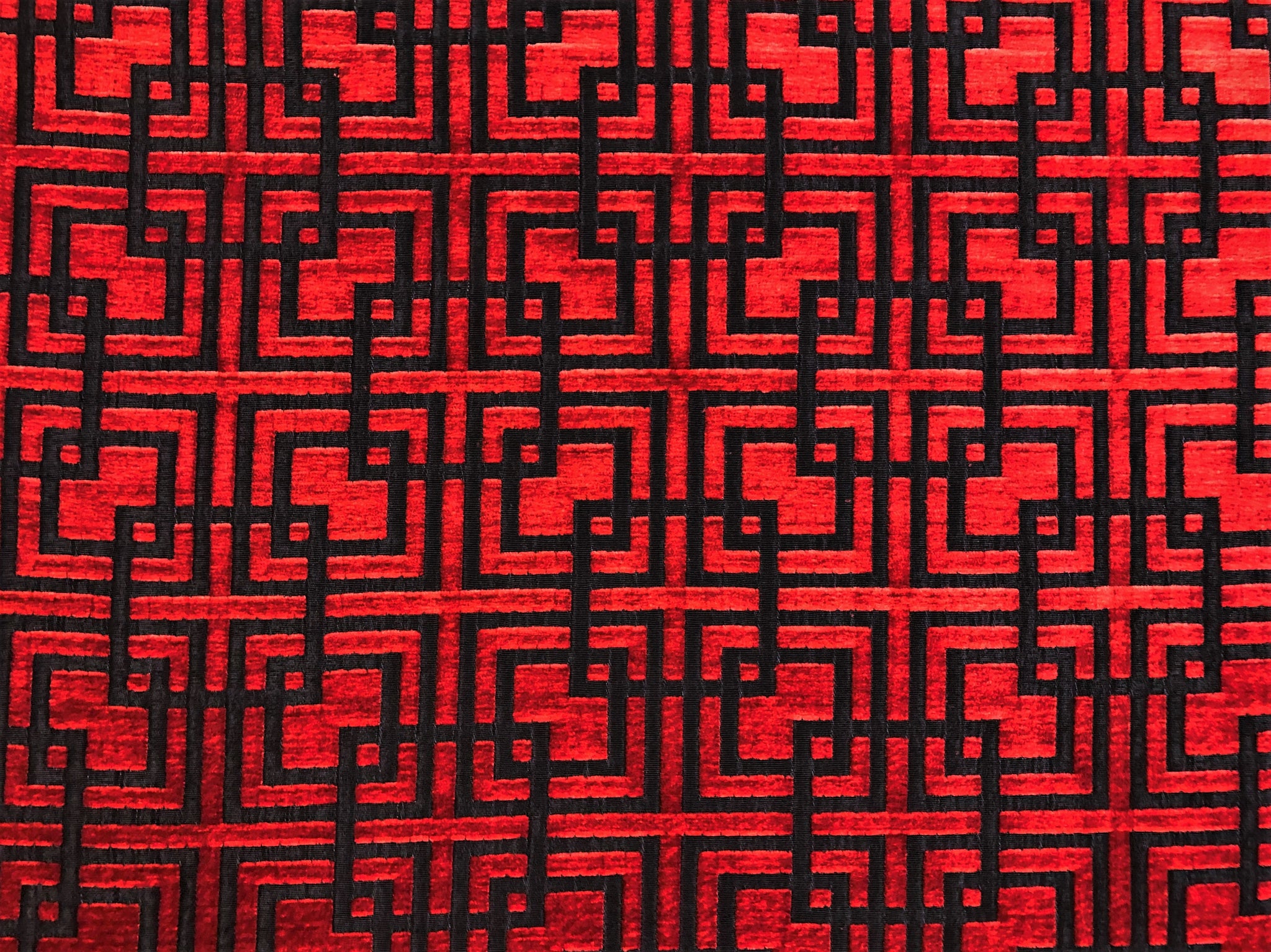 Black Red Geometric Velvet Fabric, Fabric Bistro