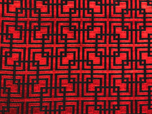 Load image into Gallery viewer, MAXWELL GRAND CENTRAL Volcano Black Red Geometric Fret Cut Velvet Upholstery Fabric