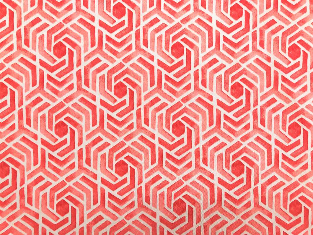 Raymond Waites for Mill Creek Coral Red White Geometric Abstract Cotton Drapery Fabric