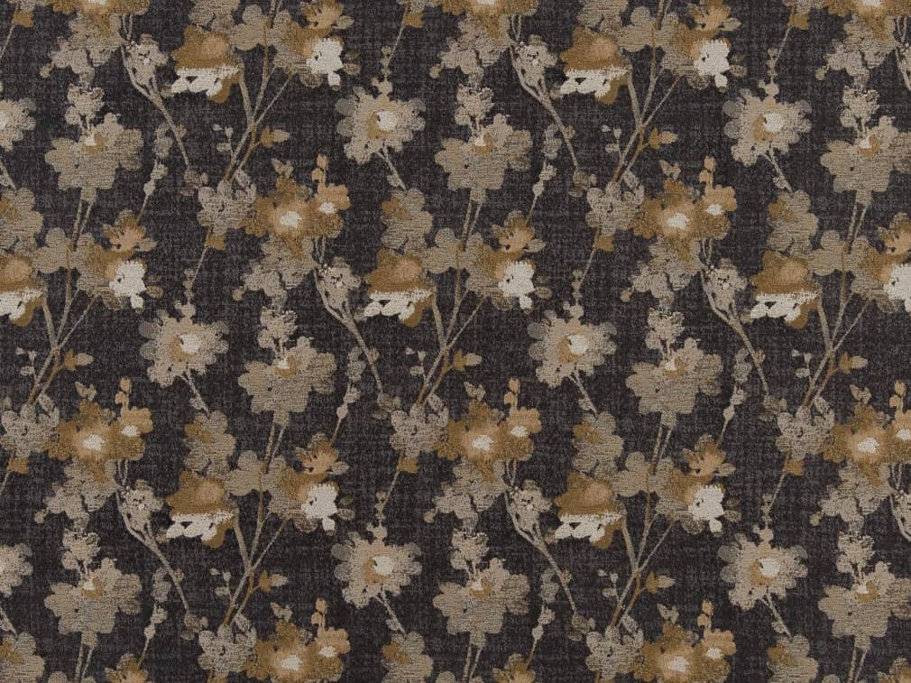 Heavy Duty Floral Tapestry Abstract Charcoal Black Mustard Beige Greige Ivory Upholstery Fabric