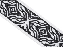 Load image into Gallery viewer, 2.5" Wide Linen Rayon Black Off White Embroidered Animal Pattern Drapery Tape Trim