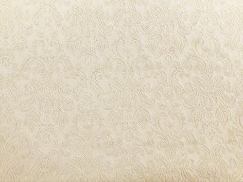 Designer Cream Ivory Renaissance Damask Cotton Terry Water & Stain Resistant Upholstery Chenille Fabric