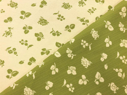 Reversible Kravet Beige Lime Green Small Scale Floral Strie Botanical Upholstery Drapery Fabric