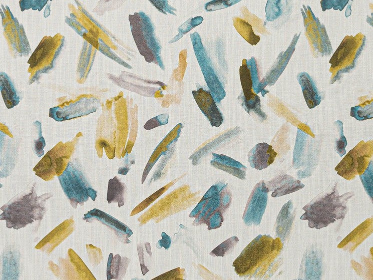 Ivory Teal Mustard Olive Green Abstract Upholstery Drapery Fabric