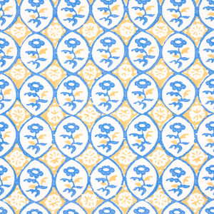 Schumacher Josiane Floral Fabric 180601 / Yellow & Blue