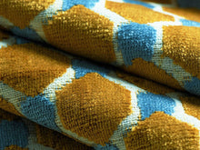 Load image into Gallery viewer, Beige Mustard Gold Geometric Art Deco Velvet Upholstery Fabric