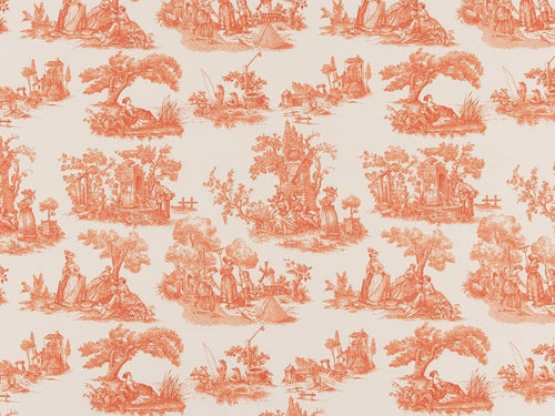 Heavy Duty Cream Orange French County Toile Upholstery Drapery Fabric