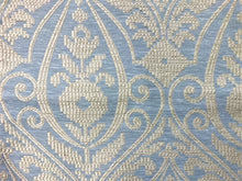 Load image into Gallery viewer, Blue Beige Damask Upholstery Drapery Fabric / Cornflower
