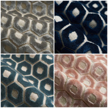 Load image into Gallery viewer, Grey Navy Steel Blue Rose Beige Geometric Art Deco Cut Velvet Upholstery Fabric