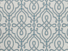 Load image into Gallery viewer, Ivory Teal Blue Grey Trellis Geometric Upholstery Drapery Fabric