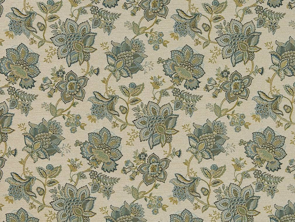 Heavy Duty Jacobean Floral Tapestry Navy Blue Aqua Teal Yellow Ivory Upholstery Fabric