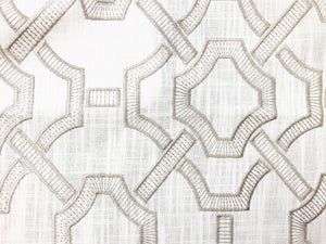 Viscose Cotton Ivory Beige Embroidered Trellis Geometric Drapery Fabric