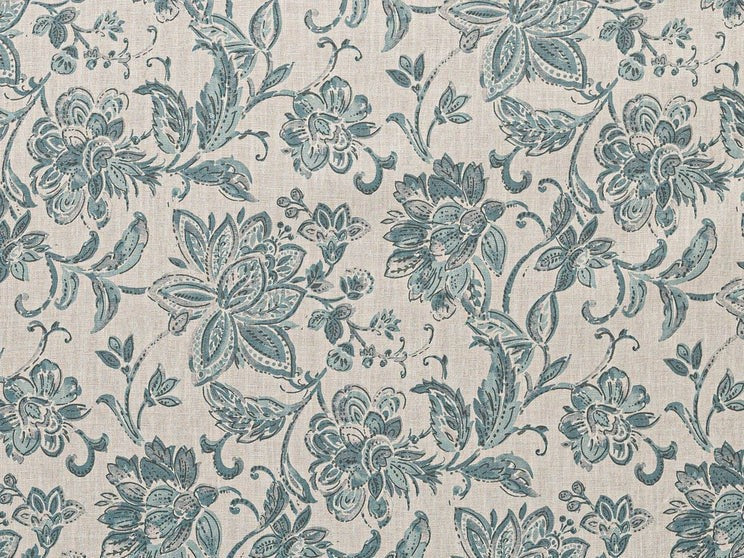 Grey Teal Blue Floral Upholstery Drapery Fabric