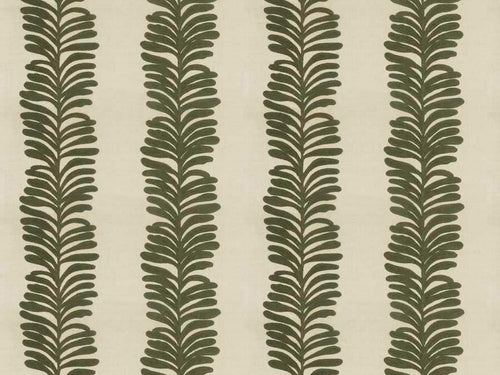 Cotton Linen Ivory Forest Green Botanical Floral Embroidered Drapery Fabric