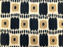 Load image into Gallery viewer, Remnant Schumacher Kandira Indigo Ikat Ethnic Geometric Navy Blue Beige Linen Fabric