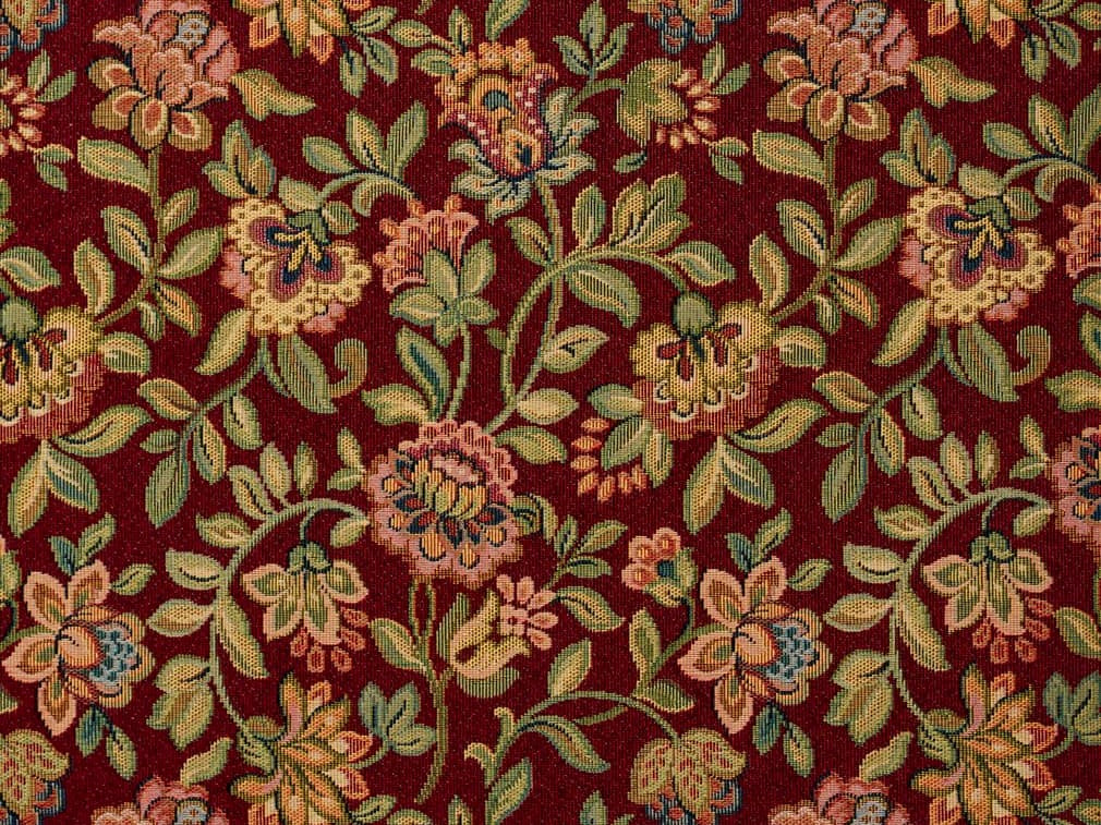 Heavy Duty Jacobean Floral Tapestry Burgundy Sage Green Pink Teal Upholstery Fabric
