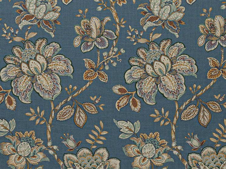 Steel Blue Brown Teal Floral Upholstery Drapery Fabric