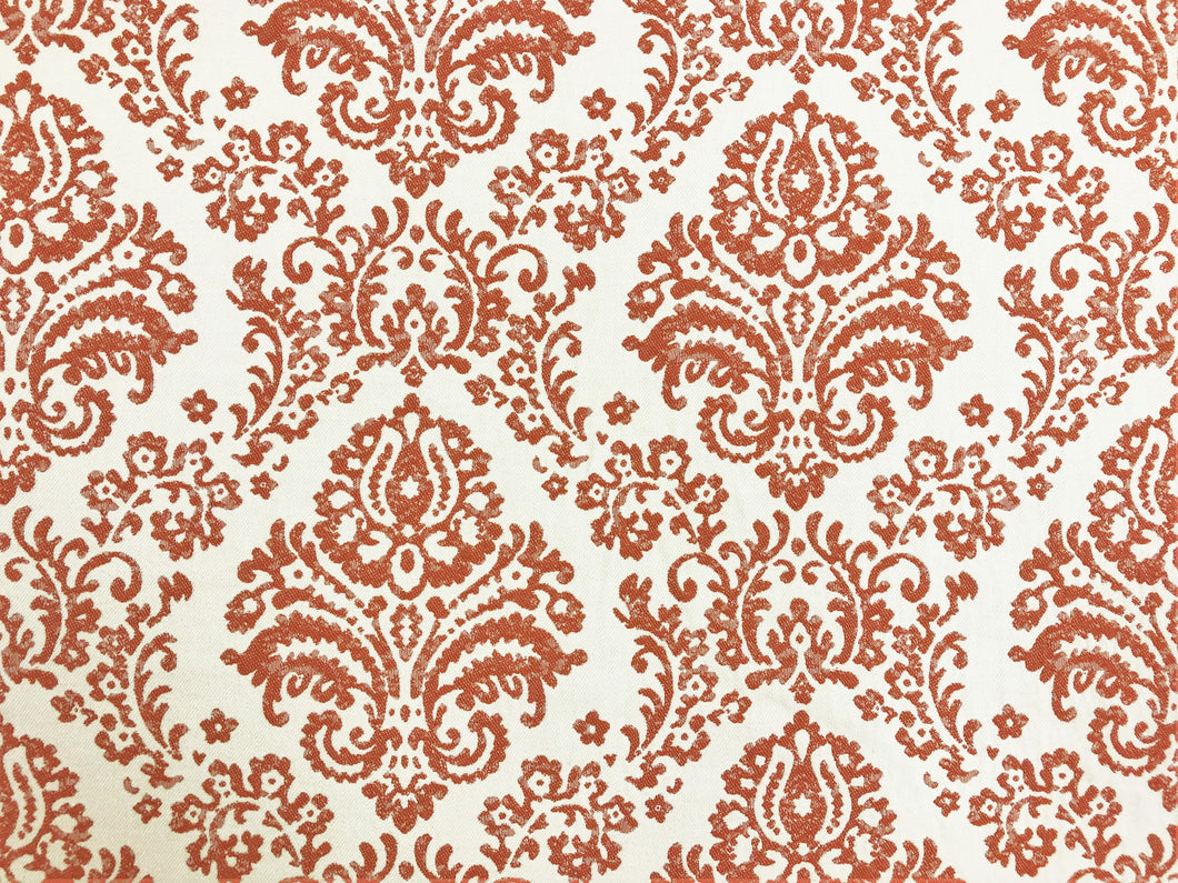 Designer Water & Stain Resistant Cream Burnt Orange Damask Upholstery Drapery Fabric