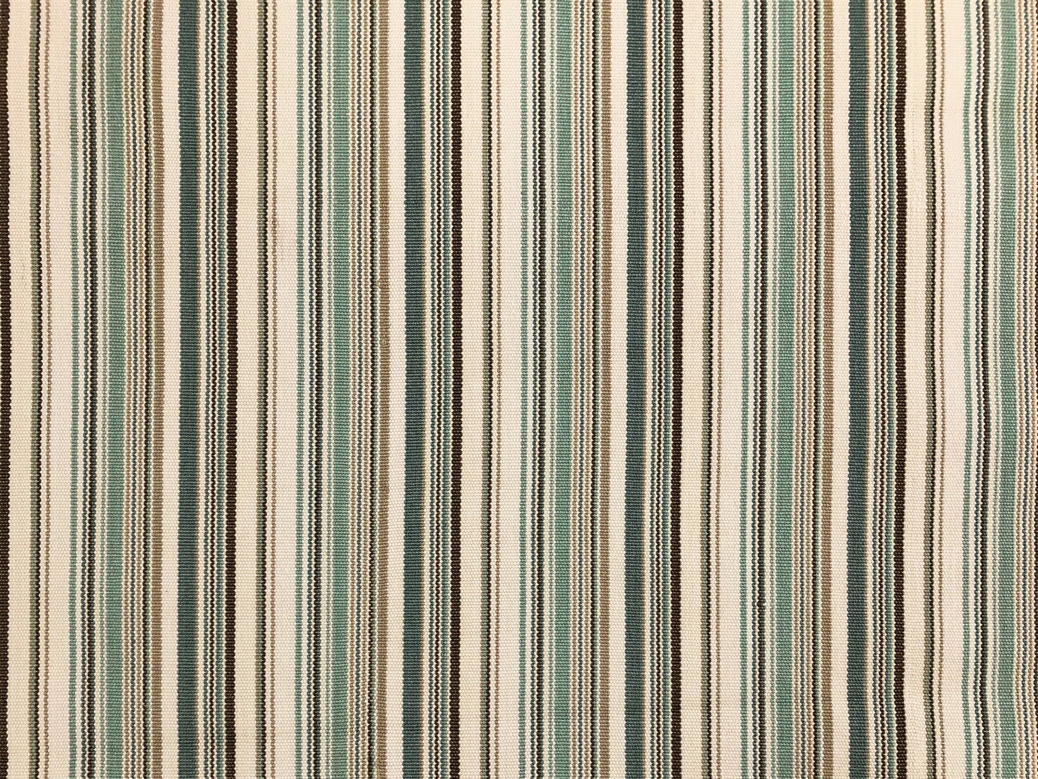 1 3/4 Yd Designer good Water & Stain Resistant Green Blue Teal Brown Beige Stripe Upholstery Fabric WHS813