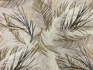 Designer Beige Ecru Botanical Embroidered Leaves Olive Green Taupe Brown Drapery Fabric