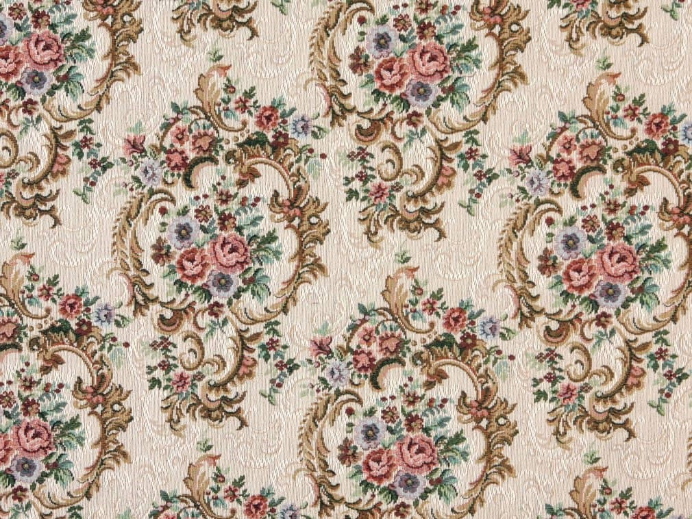 Heavy Duty Victorian Floral Tapestry Coral Blue Emerald Green Mustard Gold Beige Upholstery Fabric