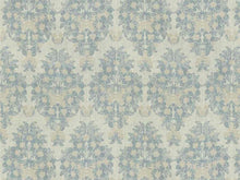 Load image into Gallery viewer, Aqua Blue Beige Floral Medallion Linen Drapery Fabric