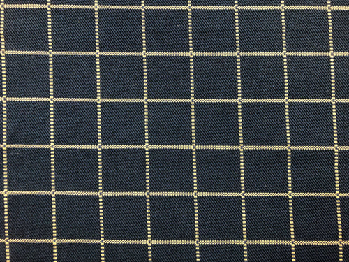 Reversible Designer Navy Blue Beige Woven Check Plaid Geometric Upholstery Drapery Fabric