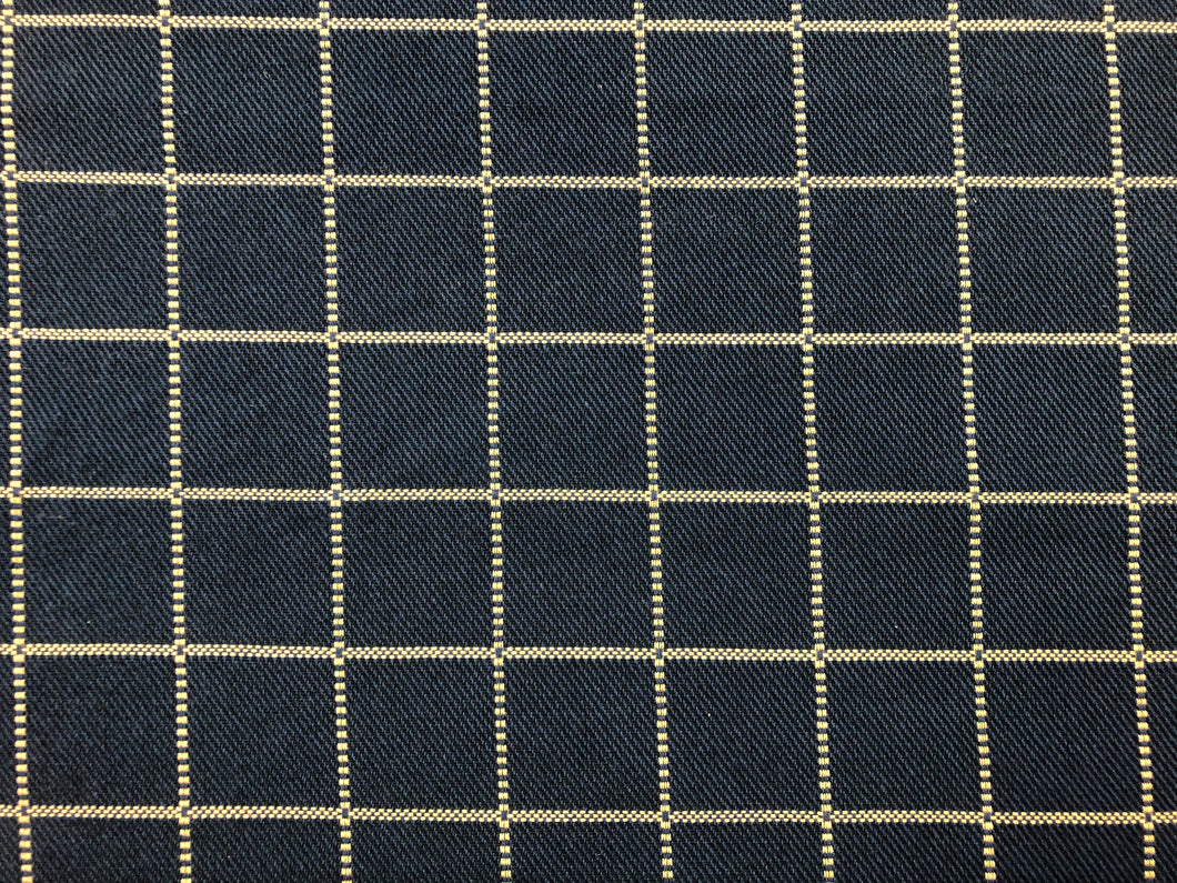 Reversible Designer Navy Blue Beige Woven Check Plaid Geometric Upholstery Drapery Fabric