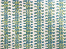 Load image into Gallery viewer, Designer Water &amp; Stain Resistant Turquoise Blue Lime Green Ivory Abstract Ethnic Upholstery Fabric