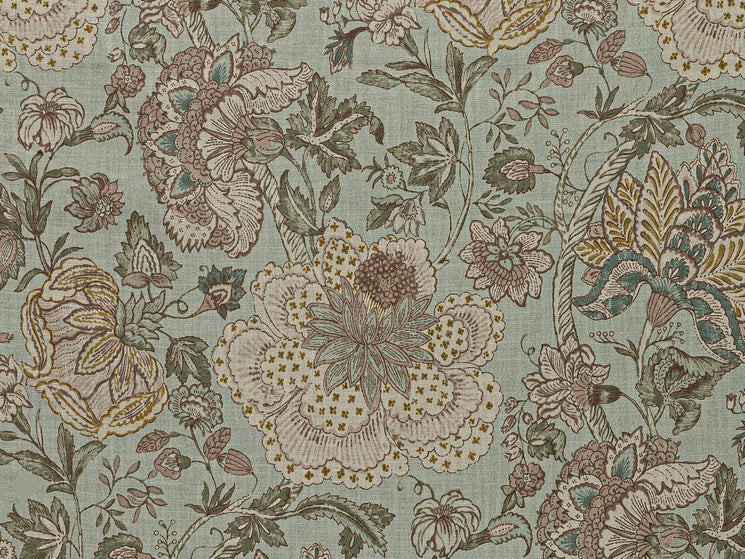 Seafoam Green Brown Teal Floral Upholstery Drapery Fabric