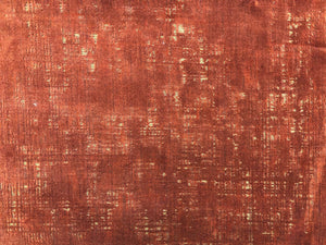 Designer Rusty Brown Gold Metallic Distressed Abstract Mid Century Modern Cotton Velvet Upholstery Fabric