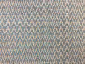 Designer Indoor Outdoor Aqua Blue Ecru Beige Herringbone Geometric Upholstery Drapery Fabric