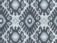Load image into Gallery viewer, Cotton Ivory Steel Blue Grey Aqua Ethnic Ikat Upholstery Drapery Fabric