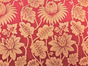 Lee Jofa Hanbury Weave Red Gold Beige Contemporary Floral Jacobean Botanical Damask Upholstery Drapery Fabric