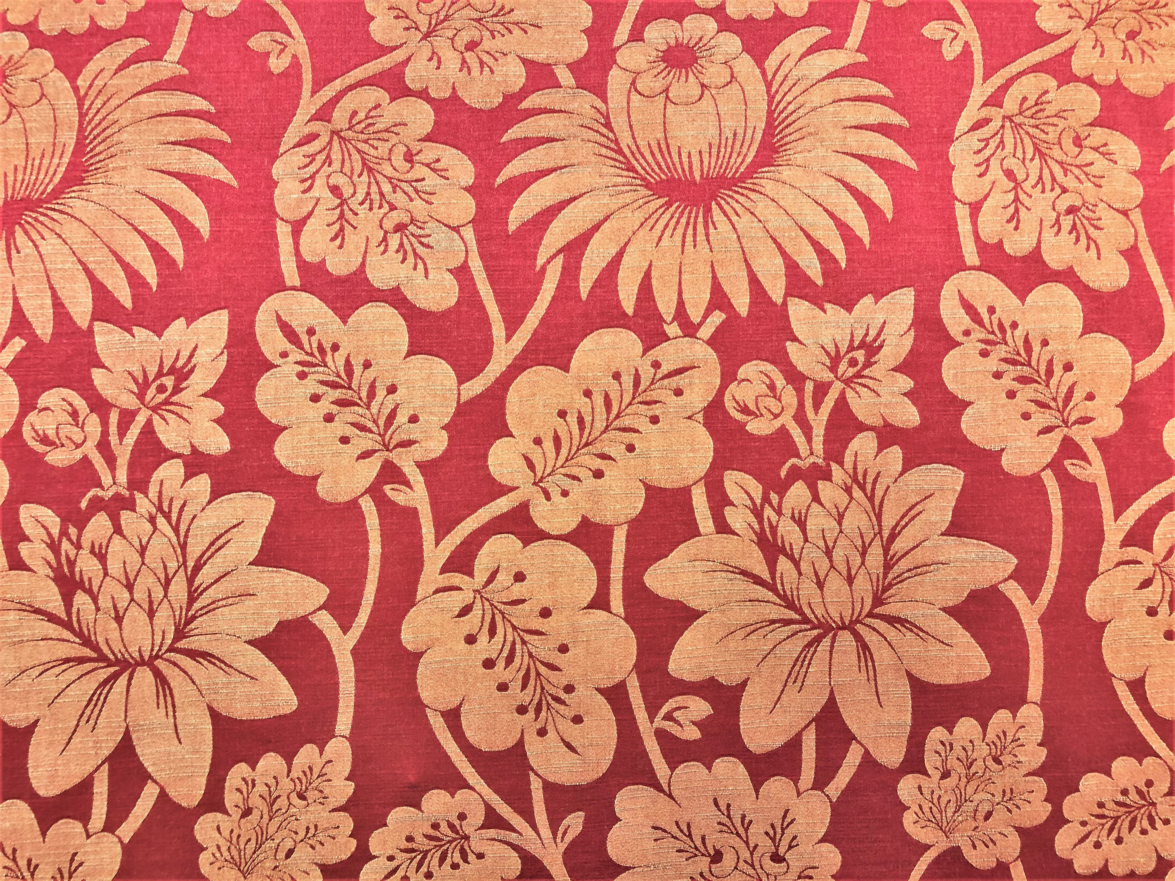 Lee Jofa Hanbury Weave Red Gold Beige Contemporary Floral Jacobean  Botanical Damask Upholstery Drapery Fabric
