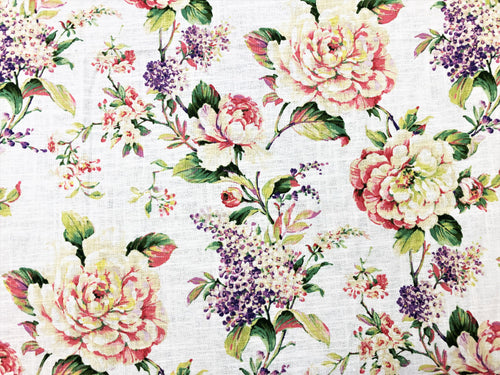 Covington Cotton Linen Floral Purple Pink Yellow Green Ivory Coral Drapery Fabric